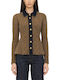 Women's Knitted Cardigan with Buttons Camel-Blue