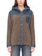 Long Women's Knitted Cardigan with Buttons Beige-Blue