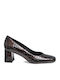 Leather Heels with Medium Heel Brown Crocodile