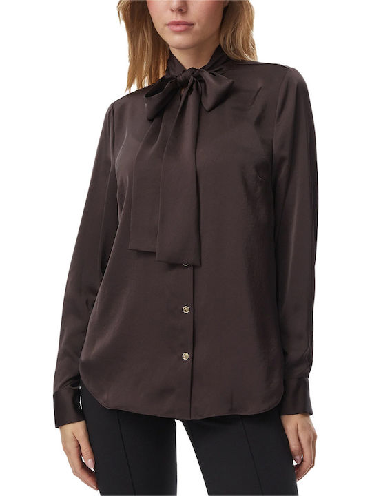 Michael Kors Long Sleeve Women's Satin Shirt Chocolate