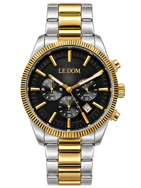 Le Dom Herrenarmbanduhr 42 mm mit Quarzwerk und goldenem Edelstahlarmband