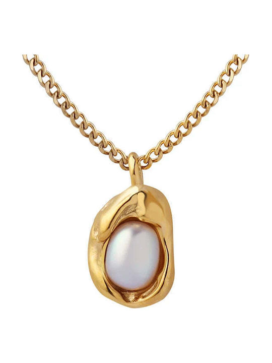 Charmy Necklace Made of Gold-Plated Steel with Pearls