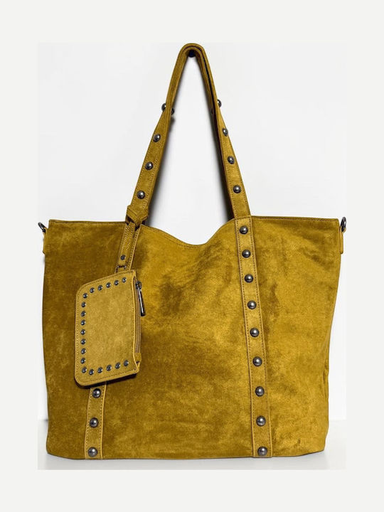 Damen-Shopper aus Wildleder Senfgelb