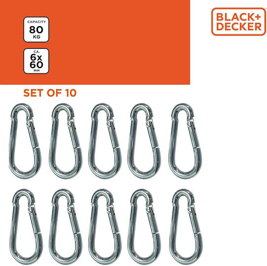 Black+decker Σετ Καραμπίνερ Ασφαλείας 6×60mm Έως 80kg 10τμχ Bxchsf7103