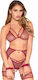 Leg Avenue 89362 Set aus Top + String + Strumpfhaltergürtel + Handschellen, Rot, Einheitsgröße