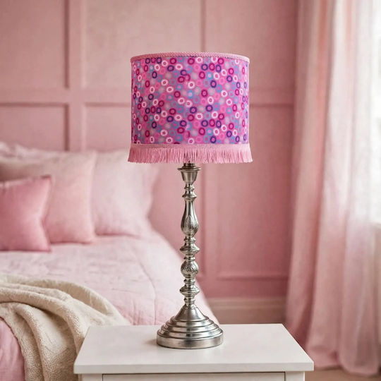 Oxygen Table Lamp for E27 Socket with Pink Shade and Silver Base