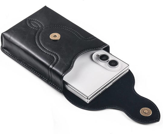 Avizar Faux Leather Belt Holster Case Foldable Phones Shoulder Strap Black