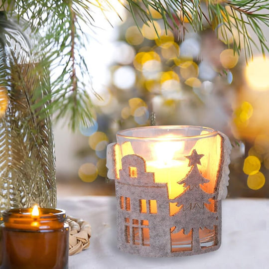Weißer Weihnachtskerzenhalter aus Glas 8,5 × 7,5 cm