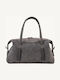 Bowling Mini Damen-Schultertasche aus Leder und Wildleder in Grau