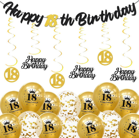 18th Birthday Decoration Set Banner Garland Black Gold Decorations