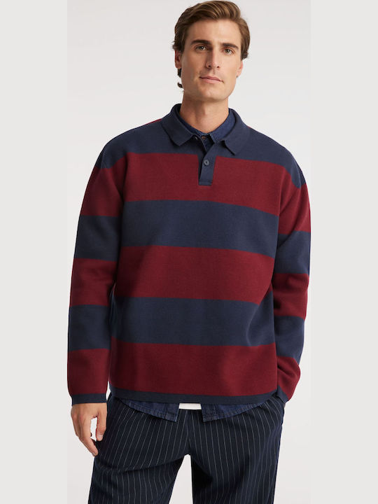 Ragber Polo Pullover Langarm Bordeaux