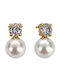 Stud Earrings Set in Gold-Plated Steel with Stones & Pearls
