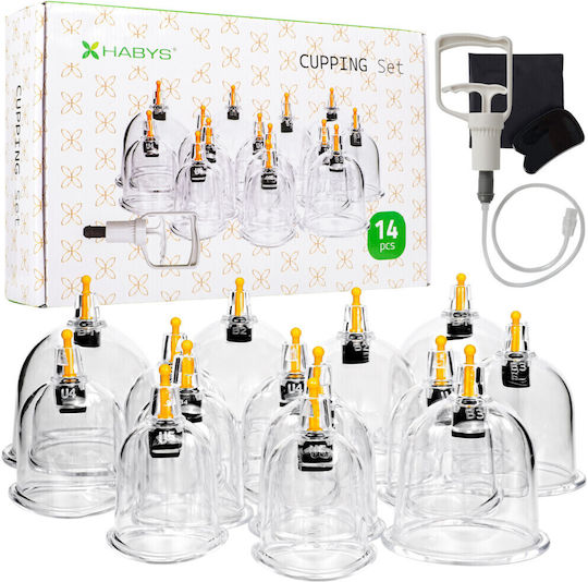 Habys Therapeutic & Massage Suction Cups with Pump – Set of 14 Pieces