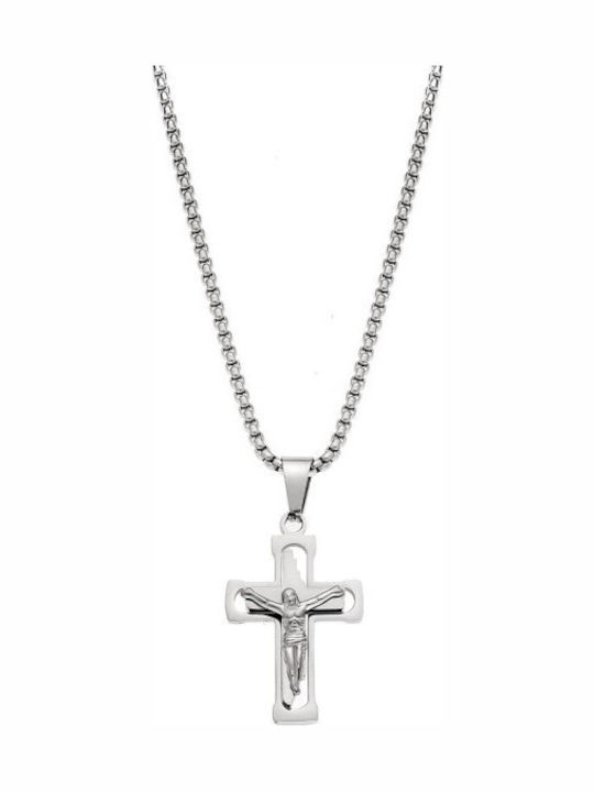 Senza Men's Steel Cross with Crucifix Without C...