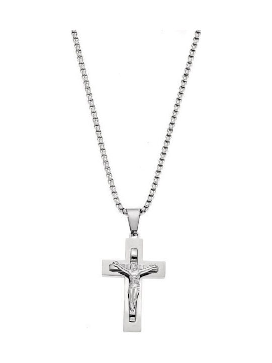 Senza Men's Steel Cross with Crucifix Without C...