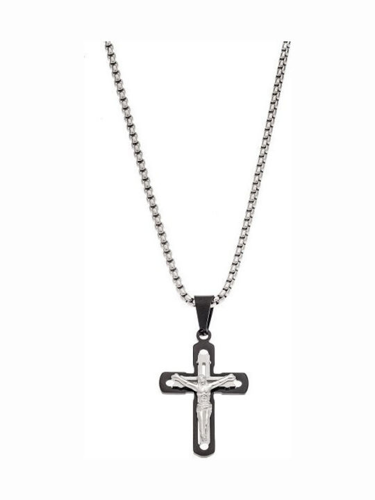 Senza Men's Steel Cross with Crucifix Without Chain