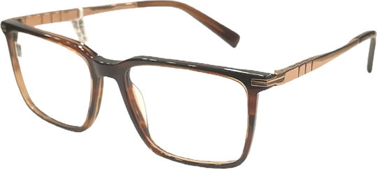 Gm8300 C1 Damen-Korrektionsbrille in Braunem Schildpatt aus Acetat mit Rose-Gold-Metallbügeln