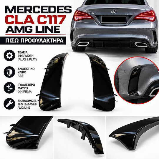 Side Rear Bumper Fins Mercedes-Benz CLA W117 13-17 Coupe AMG Bumper CLA45 Look Gloss Black 2 Pieces