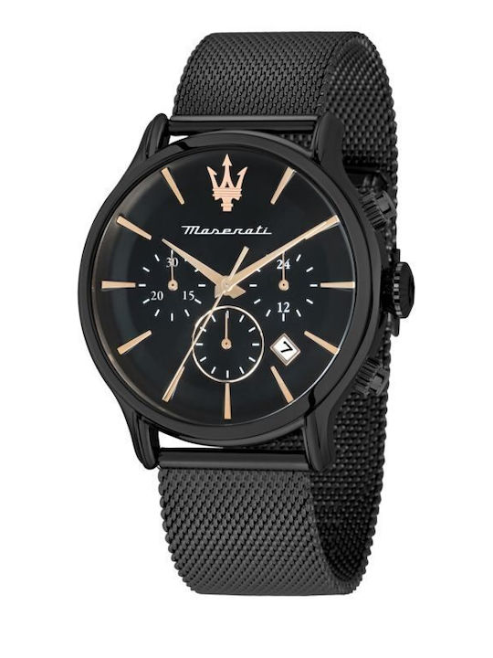 Epoca Мъжки Часовник 42mm Хронограф С Батериен Механизъм и Черна Метална Верижка