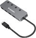 Wozinsky Hub 4 Θυρών USB 3.0 με σύνδεση USB-A / USB-C Γκρι