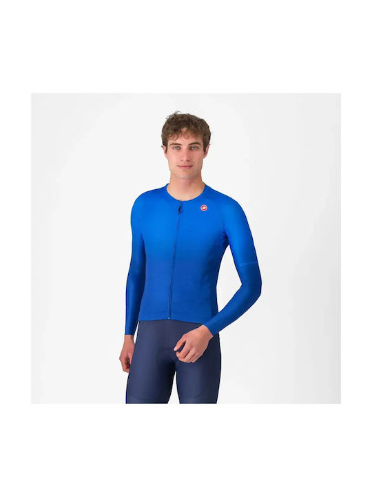Castelli Tricou de Ciclism Bărbătesc cu Mâneci Lungi Albastru
