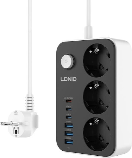 Ldnio 3-Socket Power Strip with 6 USB-A Ports and 2m Cable