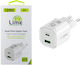 Lime Зарядно Устройство Без Кабел GaN с USB-A Порт и USB-C Порт 120 W Power Delivery / Quick Charge 2.0 / Quick Charge 3.0 Бяло (LDC120W)