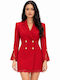 Mini Evening Shirt Dress in Wrap Satin with Lace & Sheer Detail Red