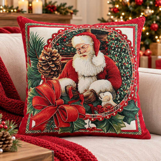 Коледна Калъфка за Възглавница Испански Плат Santa Ribbon 45x45 Lh2026827