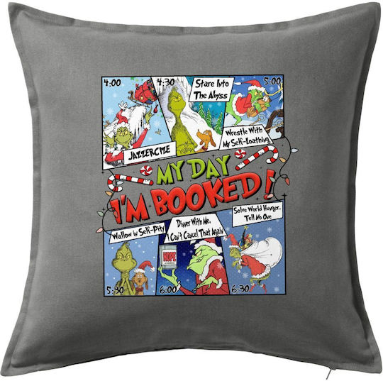 My Day Grinch Grey Sofa Pillow 100% Cotton Filling Included 50x50cm