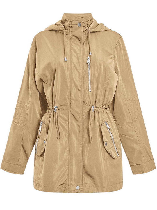 Celestino Einfarbige Damenjacke mit Kapuze Beige
