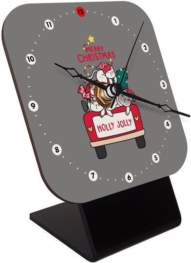 Koupakoupa Merry Christmas Cats In Car Tabletop Clock with Hands Wooden KP_9483_clock-desk-square
