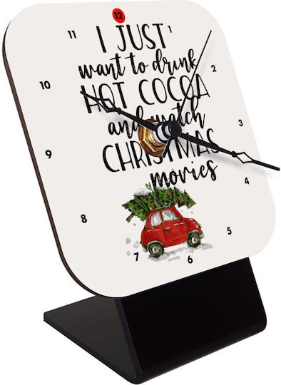 Koupakoupa I Just Want To Drink Hot Cocoa And Watch Christmas Movies Mini Cooper Tabletop Clock with Hands Wooden KP_4265_clock-desk-square