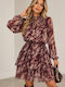 Alina Mini Dress with Ruffles Burgundy