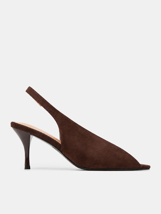 Dark Brown Suede Pointed Toe Pumps with High Heel