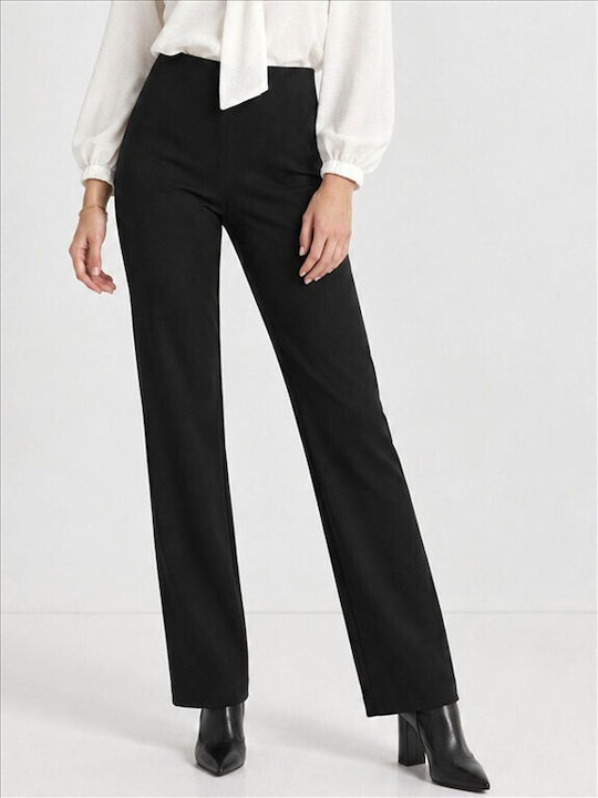 Damen Stoffhose mit geradem Bein Schwarz T26204-SCHWARZ