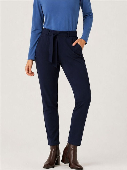 Women's Blue Fabric Trousers T26211-Blue