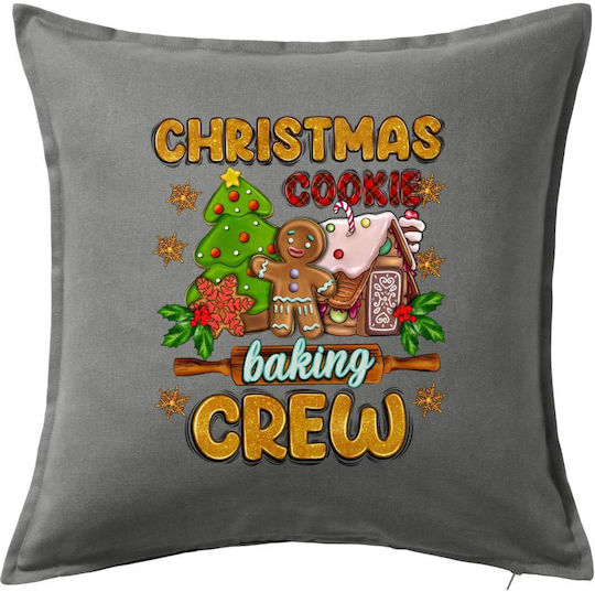 Christmas Cookie Baking Crew Grey 100% Cotton Sofa Pillow with Filling Included 50x50cm