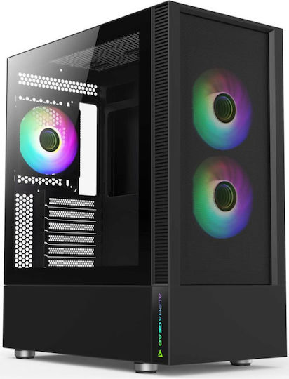 AlphaGear AG-TEMPEST-MESH-BK Gaming Midi-Tower Computergehäuse mit Seitenfenster Schwarz