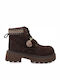 Leather Women's Ankle Boots with Medium Heel Camel Nubuck, Brown Nubuck