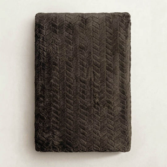 Sidirela Zigzag Κουβέρτα Fleece Διπλή 200x220εκ. Σκούρο Γκρι