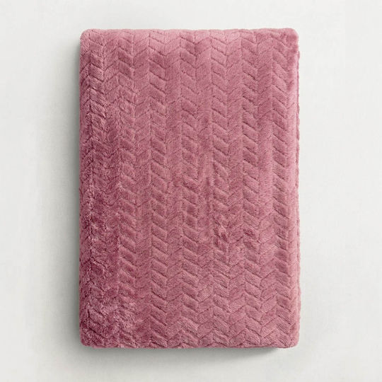 Sidirela Zigzag Κουβέρτα Fleece Διπλή 200x220εκ. Σάπιο Μήλο