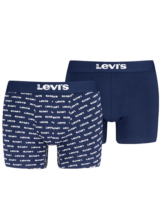 Levi's Men's Boxers Blue-Blue Logo Print 2Pack
