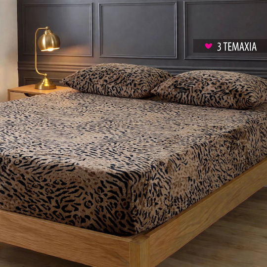 Cosy Life Super King 3-Piece Set 160x230+30cm Fitted Leopard Sheet
