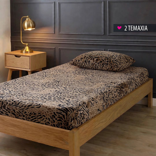 Cosy Life Flanell-Spannbettlaken-Set für Einzelbett mit 1 Kissenbezug 100x200+30 cm Leopard (2 Stk.)