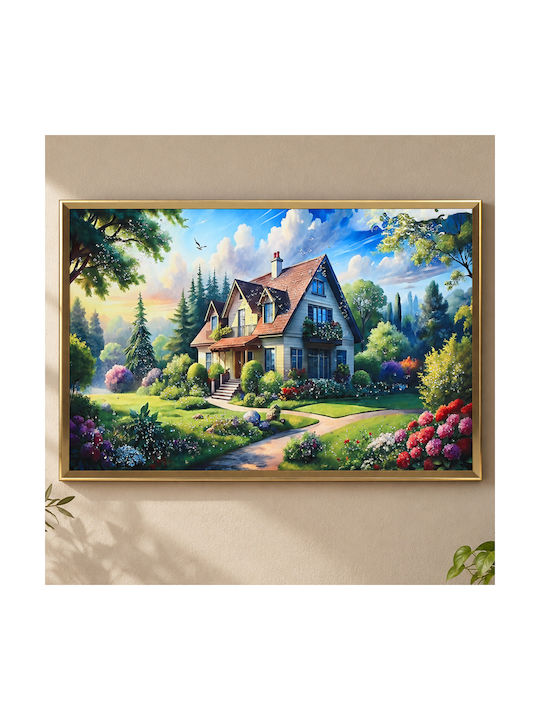 Wooden Wall Art 90x60 cm with Gold Frame and Em...