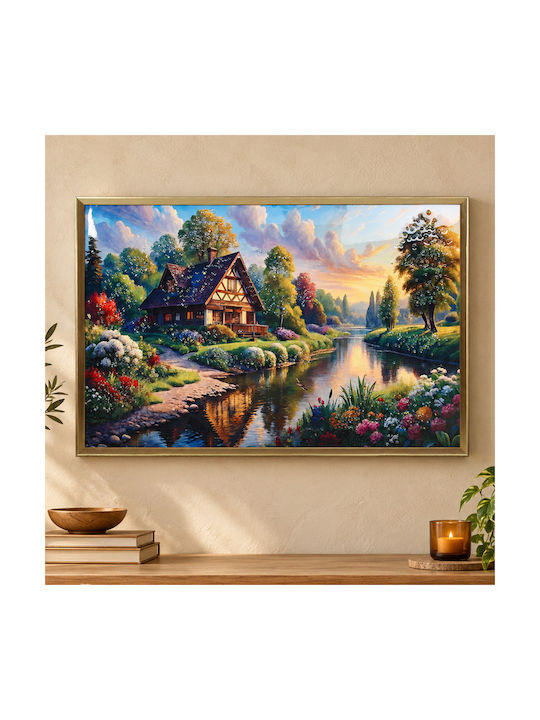 Wooden Wall Art 90x60 cm with Gold Frame and Ra...