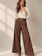 Women's Satin Trousers with Elastic Waist in a Relaxed Fit Brown