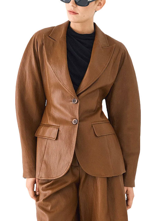 Access Long Women's Leather Blazer Camel