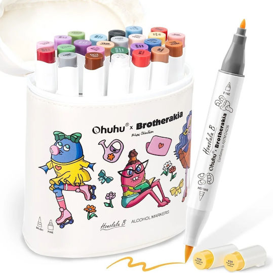 Ohuhu × Brotherakia “Little Dutch Girl” Limited Edition Alcohol-Based Drawing Markers Brush & Fine Set, 24 Colors
